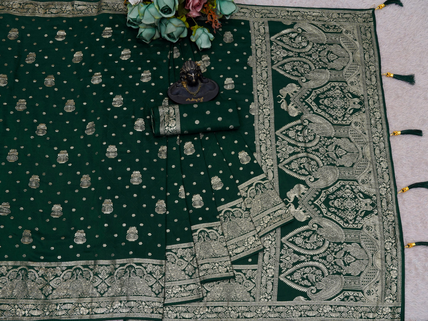 Royal Mehndi Green Jacquard Saree with Golden Zari Weaving