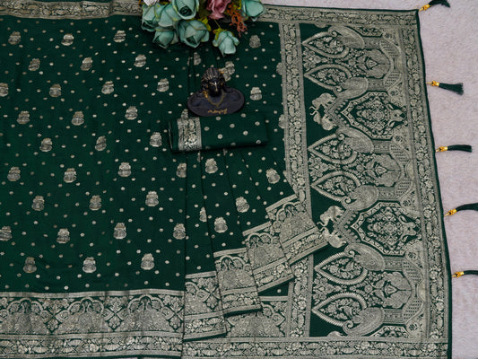 Royal Mehndi Green Jacquard Saree with Golden Zari Weaving